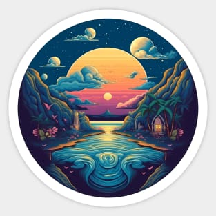 Surreal Dreamscape: Sunset Reflections Sticker